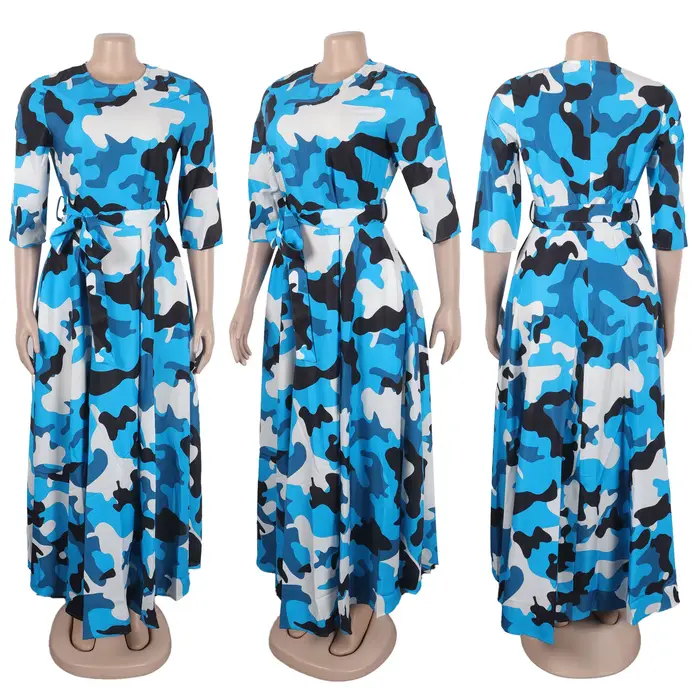 Robe de soirée de bal imprimée Camouflage sexy pour femmes élégante longue silhouette une ligne col rond soirée de gala mariage cérémonie de fin d'année