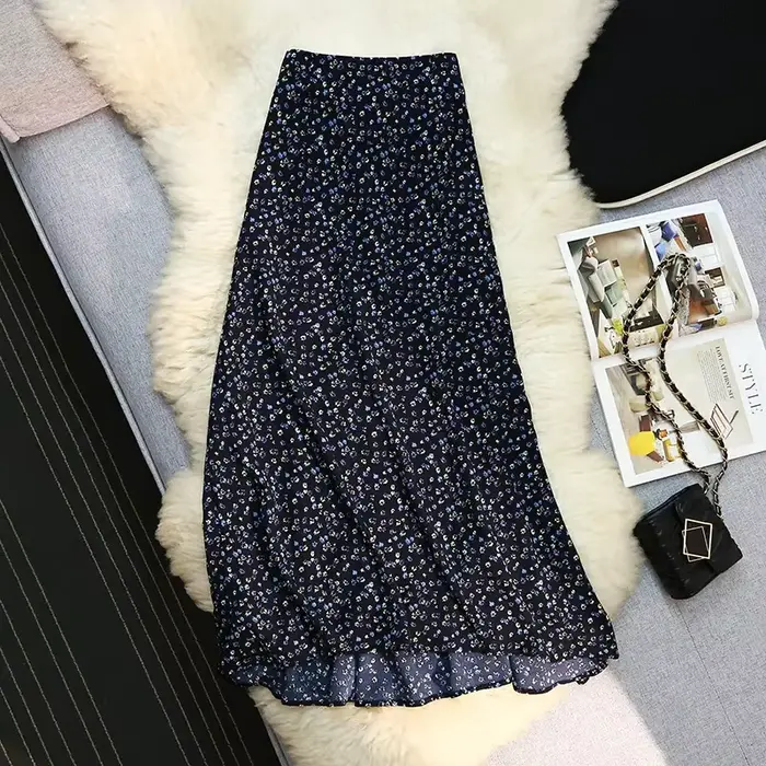 Jupe asymétrique à volants effet queue de poisson pour femme, silhouette élégante, motif floral, coupe ajustée trapèze, saison été, polyvalente, taille haute, féminité naturelle