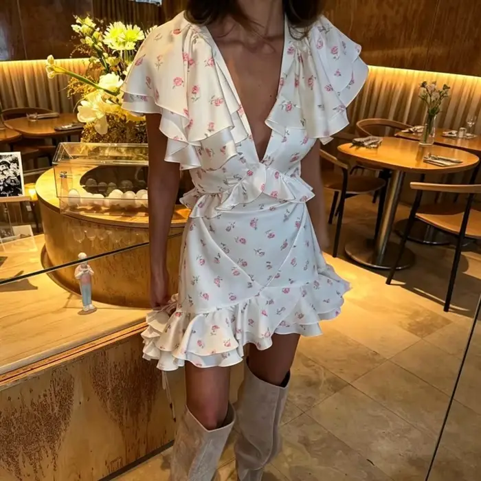 Robe Courte Chic à Imprimé Floral Français
