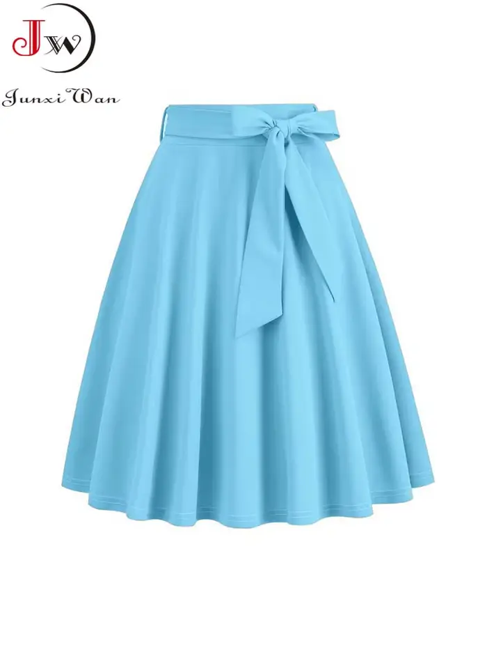 Femmes rétro Vintage Midi jupe longue solide élégant Faldas taille haute une ligne 50s balançoire jupes