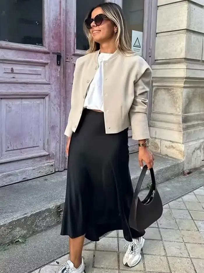 MUJER Satin jupes longues pour femmes drapé taille haute jupe Midi femme été droite