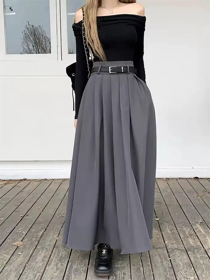 Jupe plissée taille haute vintage pour femmes, décontractée, ample, couleur unie, printemps 2024, festival de musique, vacances, bureau