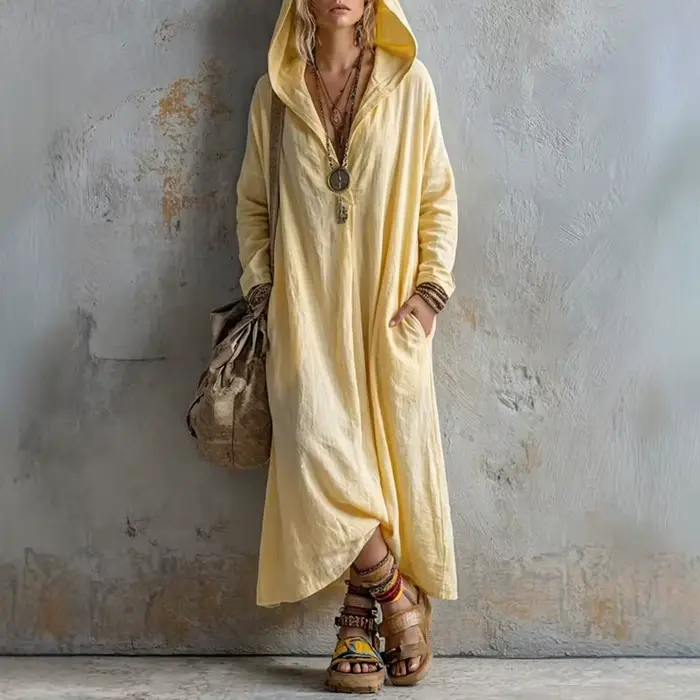 Robe longue à capuche bohème pour femme