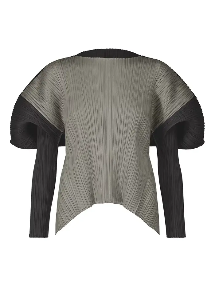 Fold Miyake plissé col rond manches longues femmes formes carrées combinaisons de couleurs haut ample