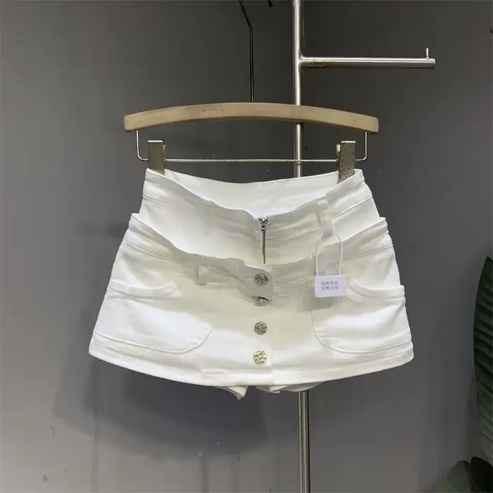 Jupe courte en jean effet deux pièces pour femme
