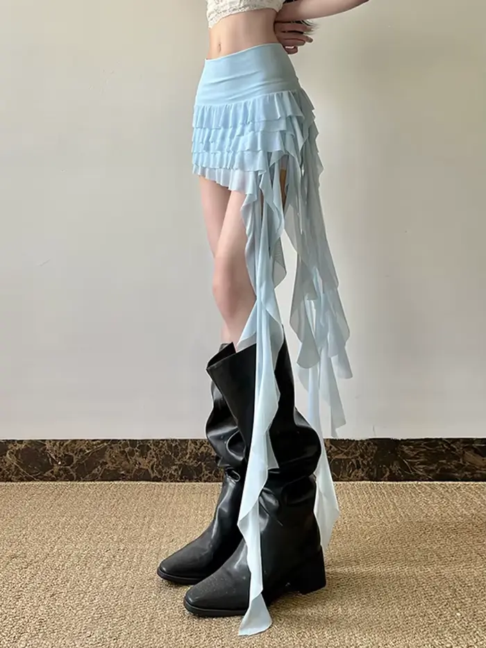 Jupe Zoki en maille Y2K avec volants hautement élastique pour femmes style streetwear vintage occassions quotidiennes