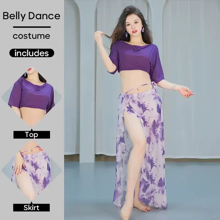 Costumes de spectacle de danse du ventre, haut et jupe à fente unique pour femmes, Costume de specta