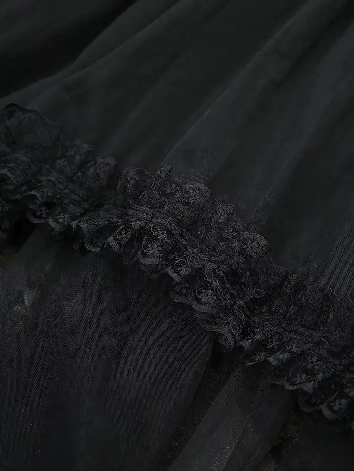Nouvelles jupes gothiques avec mouchoir pour femmes – Jupe mi-longue asymétrique noire avec bordure en dentelle et taille élastique