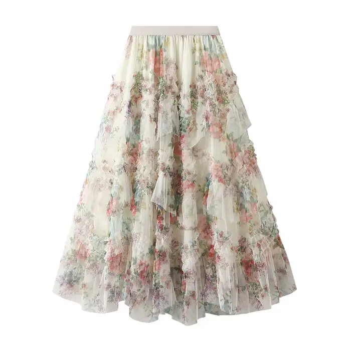 Jupes longues florales taille haute pour femmes