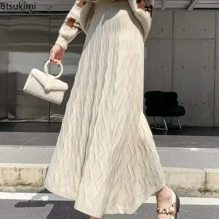 Jupes tricotées chaudes femelles taille haute décontractées en coton et polyester pour automne et hiver occasions spéciales et soirées élégantes