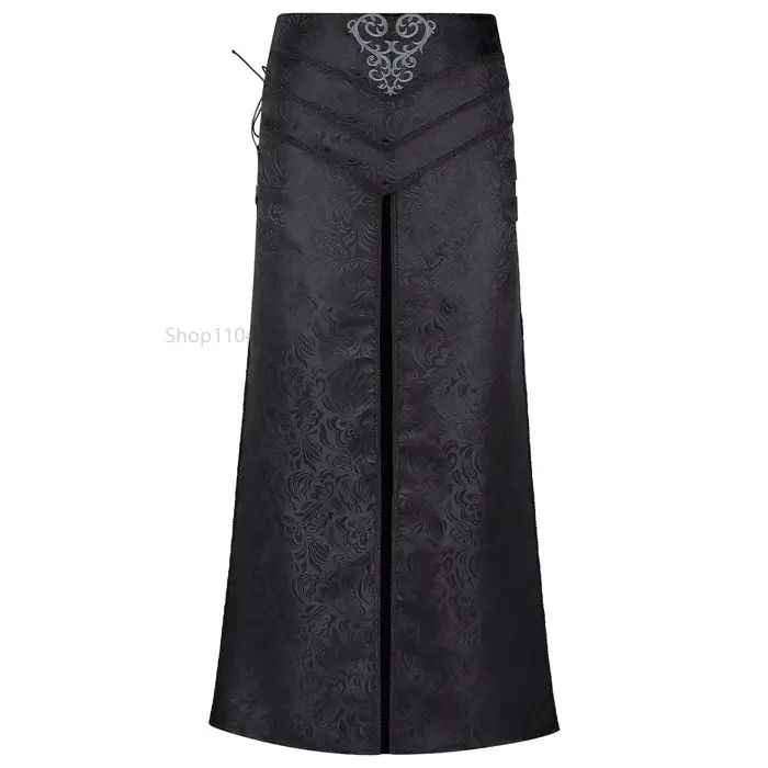 Jupe gothique slim à fente latérale pour hommes, style rock sombre steampunk mage cosplay rétro palais Jacquard polyester rouge