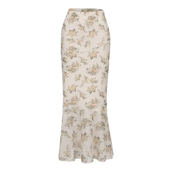 2025 fleur imprimé jupe Midi taille haute jupes longues pour les femmes Vintage Streetwear jupe été 