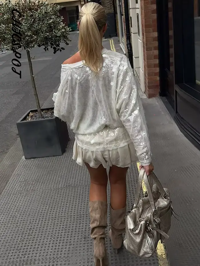 Nouveaux hauts amples à lacets et sequins pour femmes
