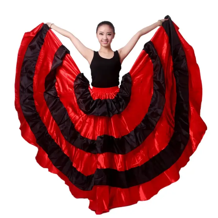 Jupe de flamenco espagnole en satin de polyester pour femmes danseuses de ventre et de flamenco occasions spéciales carnaval bal