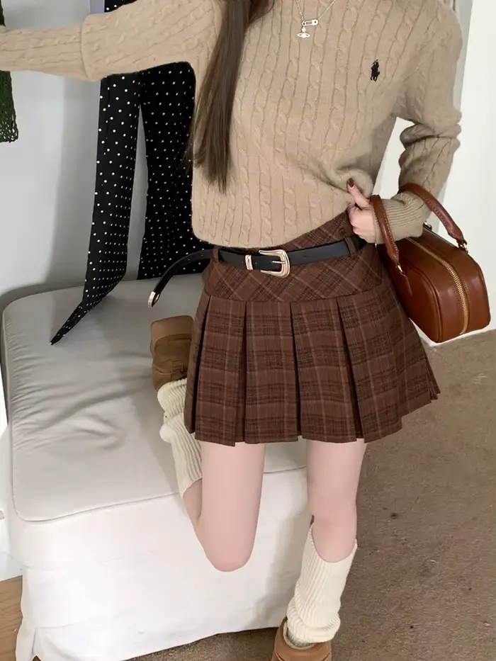 Style coréen hiver laine Kawaii Mini jupes femmes mode Y2K Streetwear Tartan plissé jupe à carreaux taille haute a-ligne