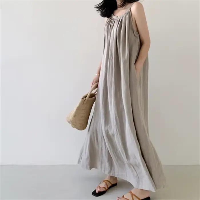 Robe Longue en Coton et Lin Précieux pour Femme