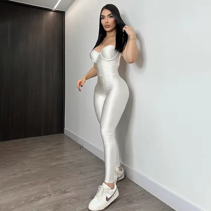 Combinaison longue moulante sans bretelles et dos nu pour femme style décontracté polyester et élasthanne toute saison usage occassions spéciales et vie quotidienne