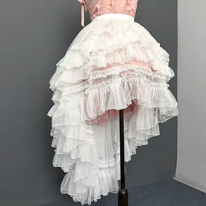 Gothique Lolita Layered Sweet Princess Mesh High Low Ruffled Underskirt, Women