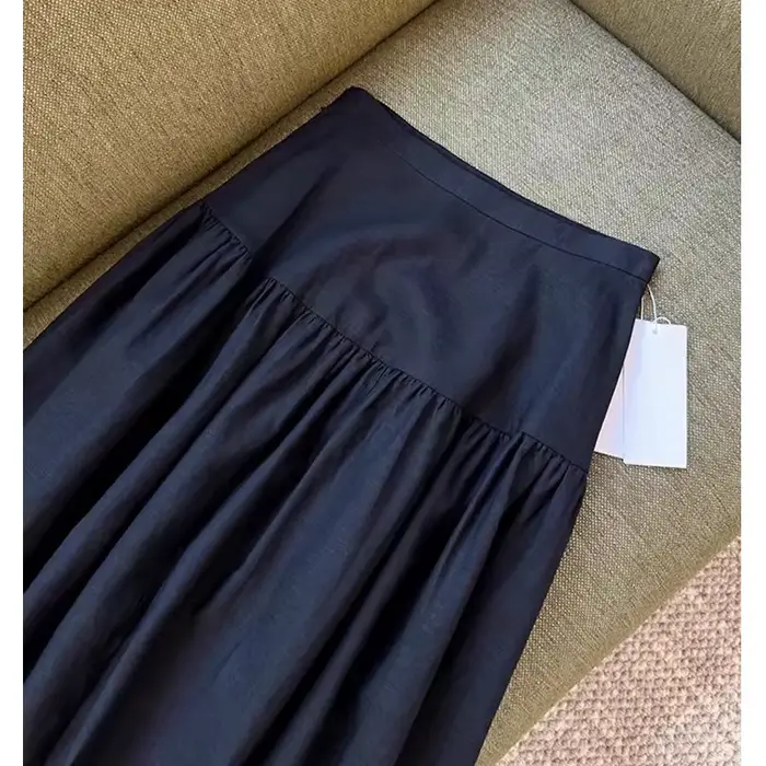 Jupe trapèze taille haute, tissu mixte, mélange de lin, Design plissé, grande jupe mi-longue, recomm