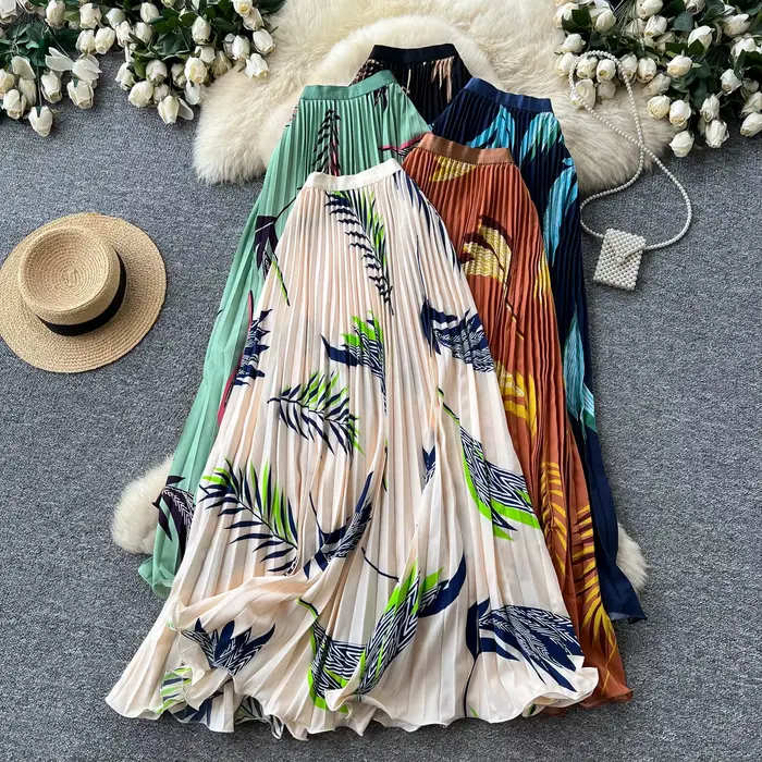 Jupes Femme Mi-longues Coupe Trapèze Taille Élastique Ajustée Imprimé Floral Décontracté Élégant Style Y2K Streetwear Travail Été 2026