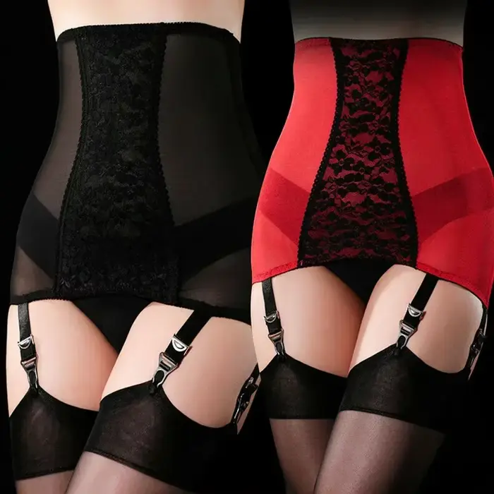 Jupe transparente en dentelle rouge/noire pour femmes
