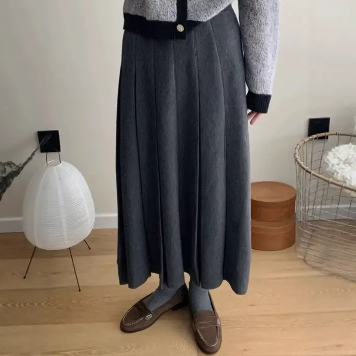 Jupe en laine grise femme Vintage plissée a-ligne automne hiver pull parapluie