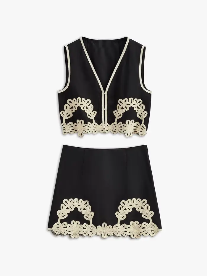 Ensemble jupe brodée à fermeture éclair pour femme