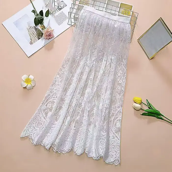 Sous-jupe en dentelle florale, 75cm, jupe de sécurité Cheongsam, jupon taille haute, maille ample, r