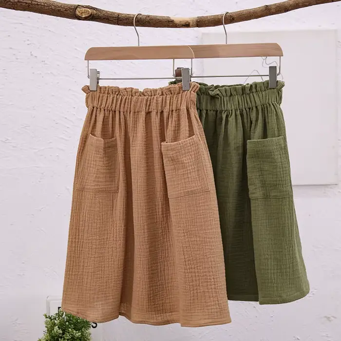 Jupes pour filles en gaze de coton 100% à taille élastique plissée