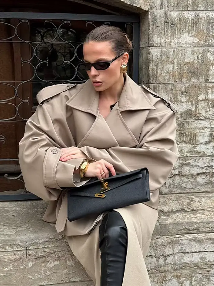 Trench court à lacets pour femmes kaki vintage col rabattu épaulettes manches longues chic vestes printemps été