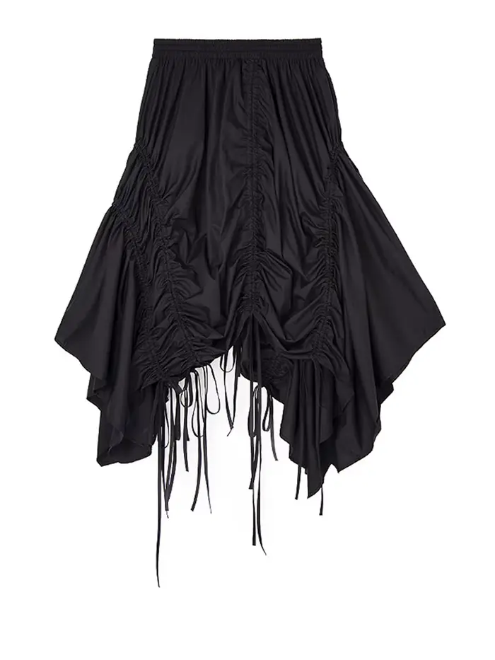 [EAM] taille haute élastique noir ourlet irrégulier cordon demi-corps jupe femmes mode marée nouveau