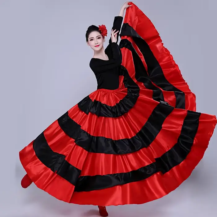 Jupe de Flamenco espagnole en Satin pour femme gitane