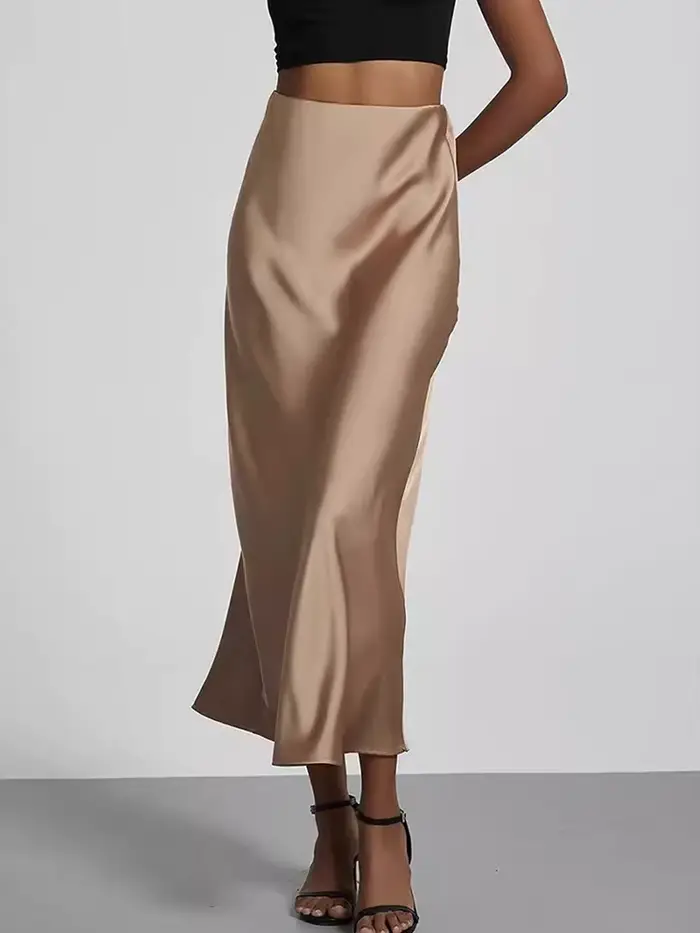 Jupe longue taille haute en satin pour femmes