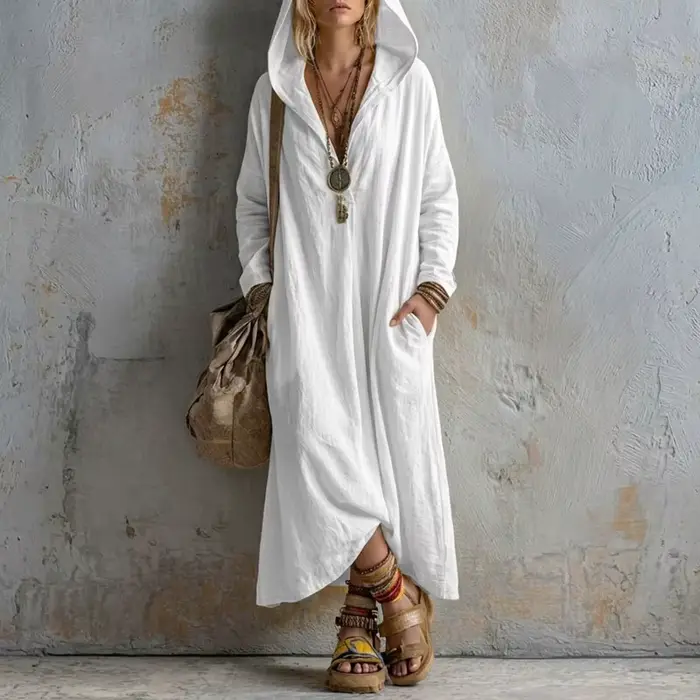 Robe longue à capuche bohème pour femme, nouvelle collection printemps-automne, ample, à manches lon