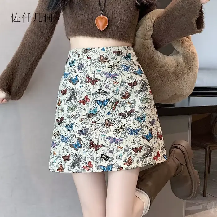 Jupe Jacquard brodée de papillons pour femme