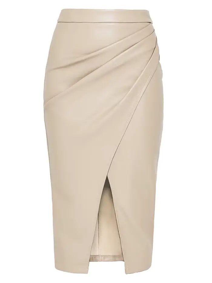 Jupe Fendue en Cuir PU Noir pour Femme, Taille Haute, Fermeture Éclair, Plis, Midi, Bureau, Sexy, Be