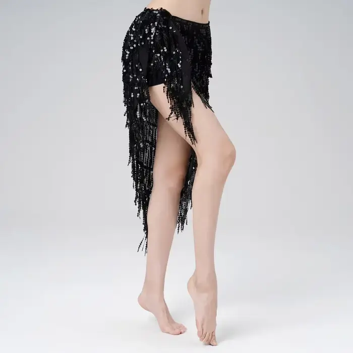 Jupe de hanche de danse du ventre pour filles, Triangle à paillettes, longues ceintures de hanche à 