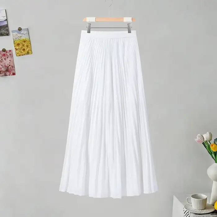 Ensemble jupe élégant pour femme : haut à manches courtes boutonné et jupe longue plissée – Nouveaut