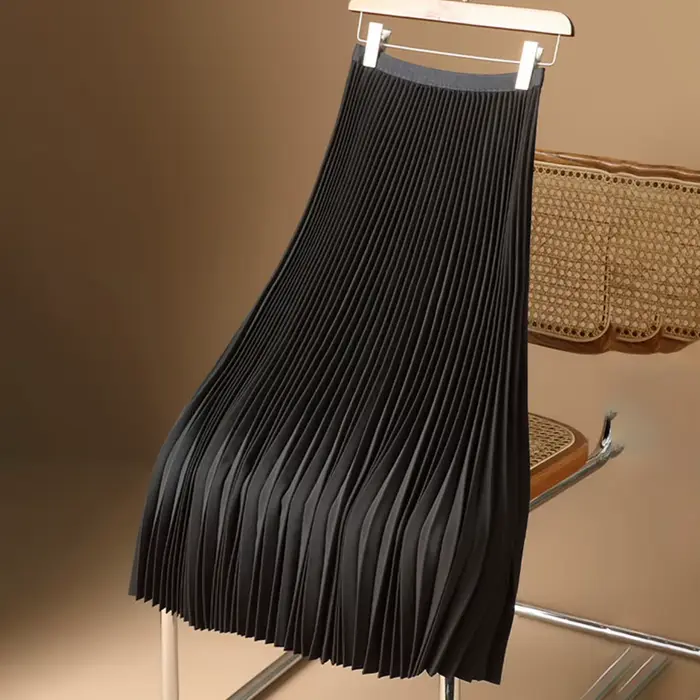 Femmes jupe Satin couleur unie jupe plissée mince taille haute a-ligne jupe mode jupe dames décontra
