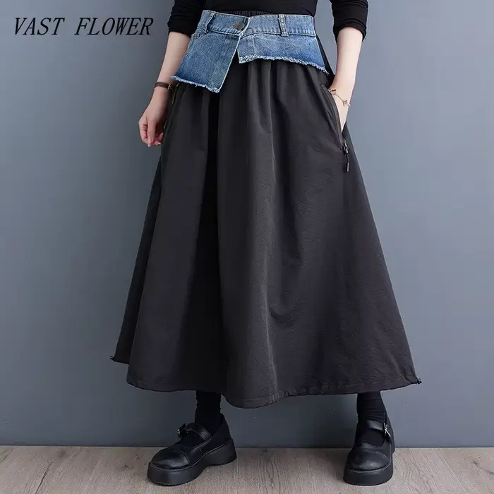 Surdimensionné vintage élastique taille haute printemps automne décontracté ample longue pour femme denim jupes femmes 2025 jupe vêtements