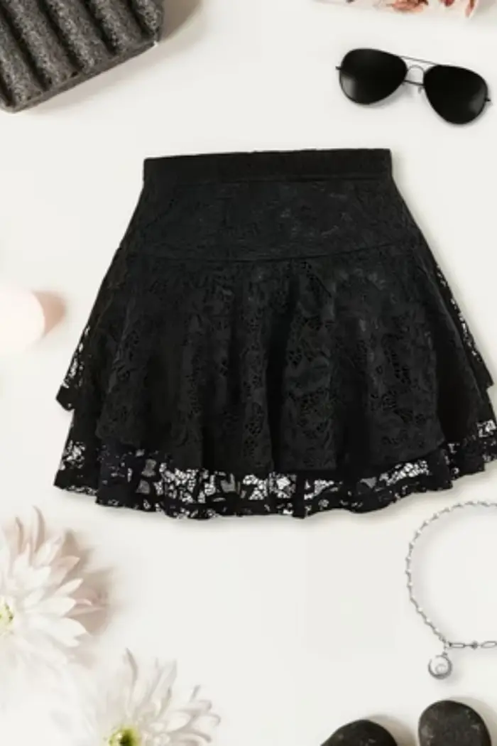 Jupe mi-longue en dentelle pour femme