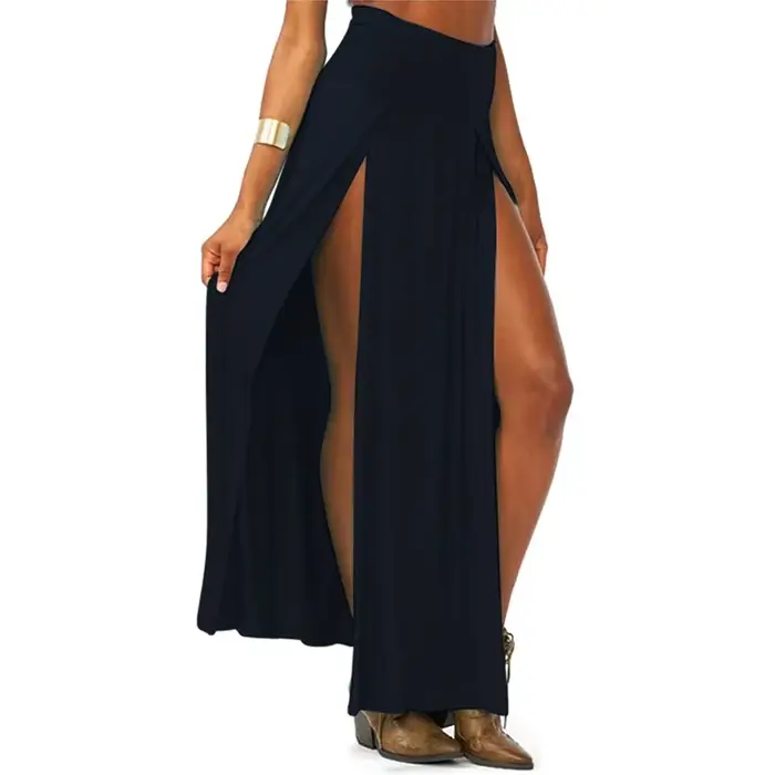 Nouveauté taille haute Sexy femmes Double fentes été solide longue Maxi jupe en gros 51 cadeaux de s