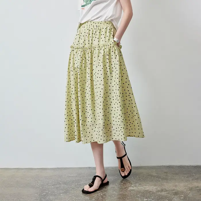 Jupe en Lyocell pour Femme TOYOUTH Été 2026 Vert Clair à Volants Style Rétro Français à Pois Vintage