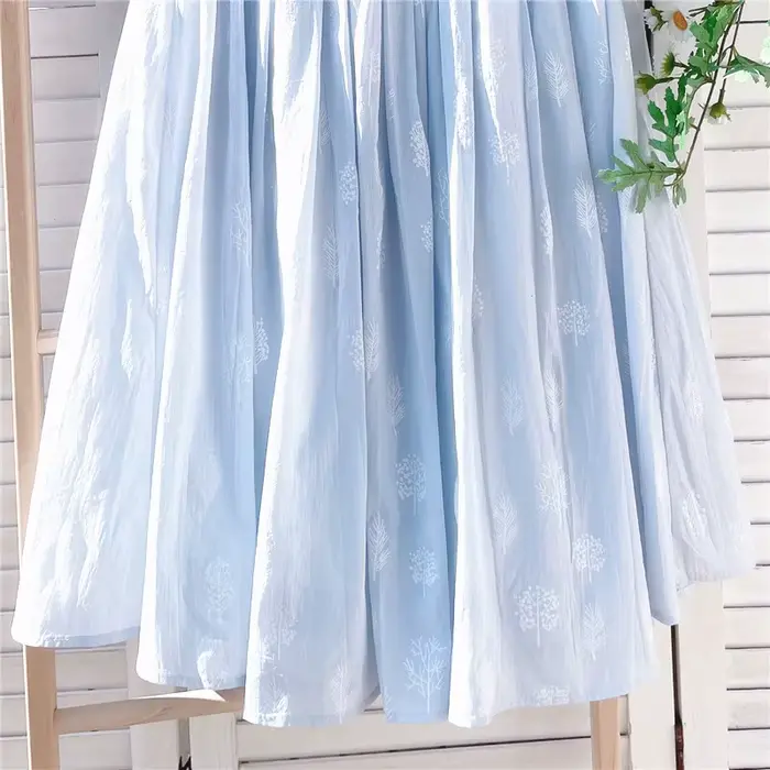 Jupe plissée mi-longue bleue en coton et lin
