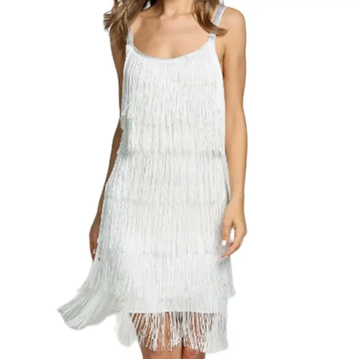 Robe Gatsby personnalisée vintage sans manches col slash franges polyester pour femmes occasions spéciales soirée de gala cérémonie de remise des diplômes
