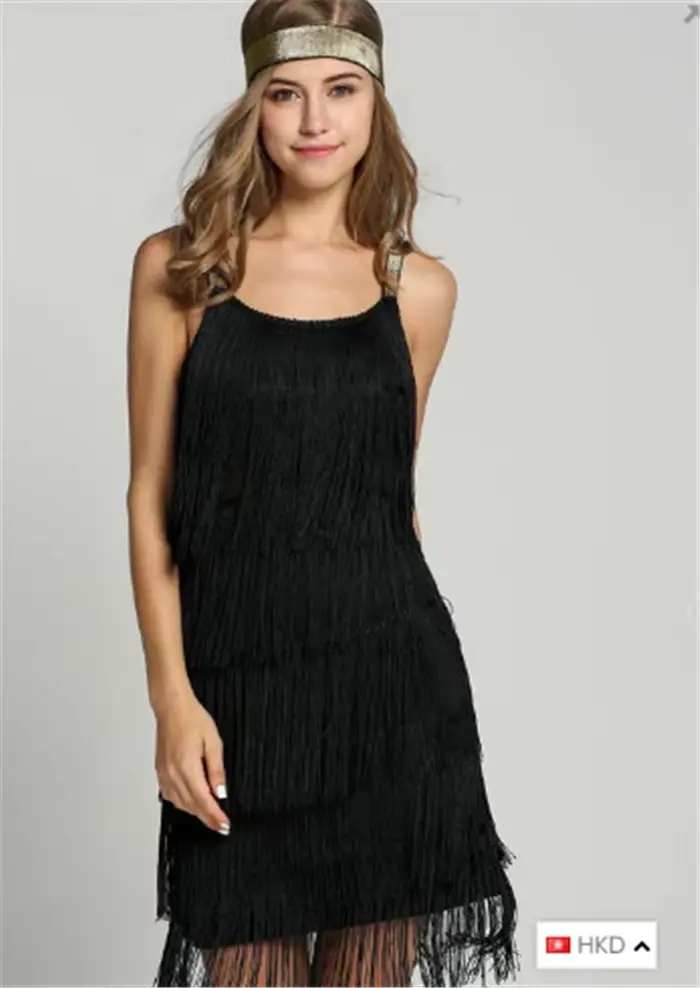 Robe Gatsby personnalisée des années 1920, col Slash, bretelles, franges à plusieurs niveaux, Vintag