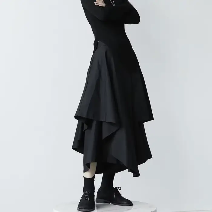 Femmes jupes noires japonais gothique irrégulière taille haute jupe plissée pantalon