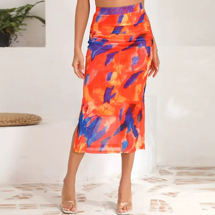 Jupe longue fendue taille haute pour femmes