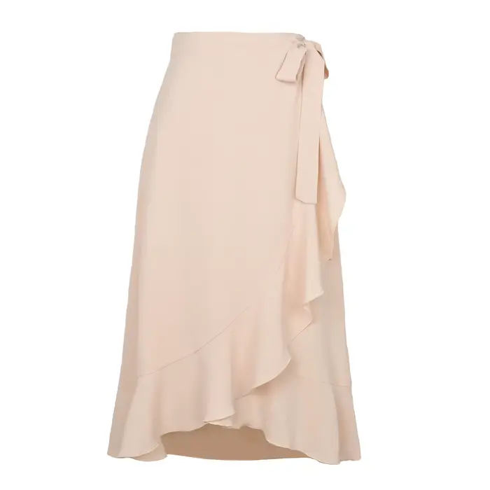 Longue jupe en mousseline de soie rose pour femmes, tenue d'été à lacets irréguliers, couleur unie, 