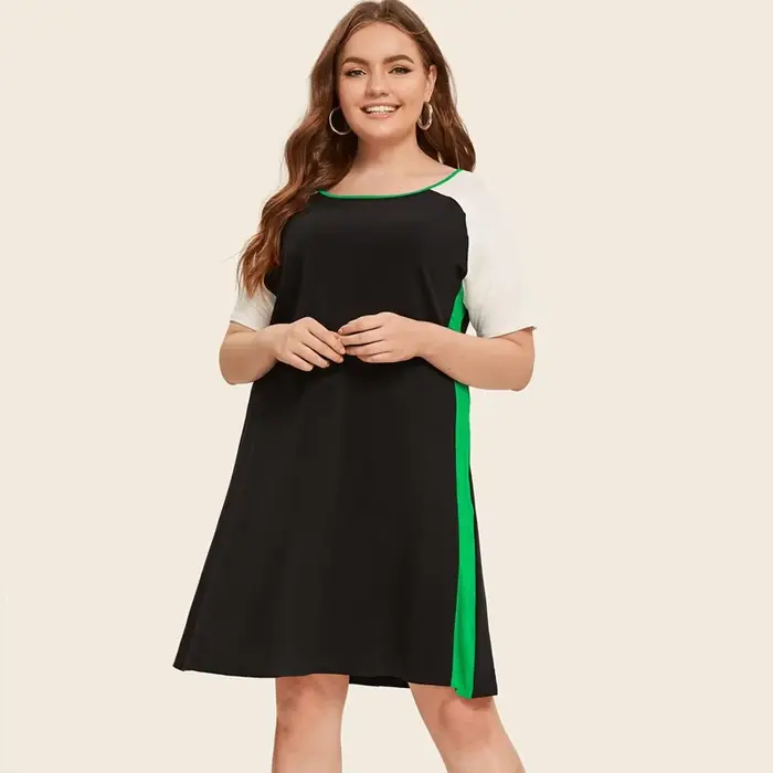 Robe d'été décontractée en jersey noir et blanc, grande taille, coupe trapèze, ample, évasée, longueur aux genoux, pour femmes occasions spéciales